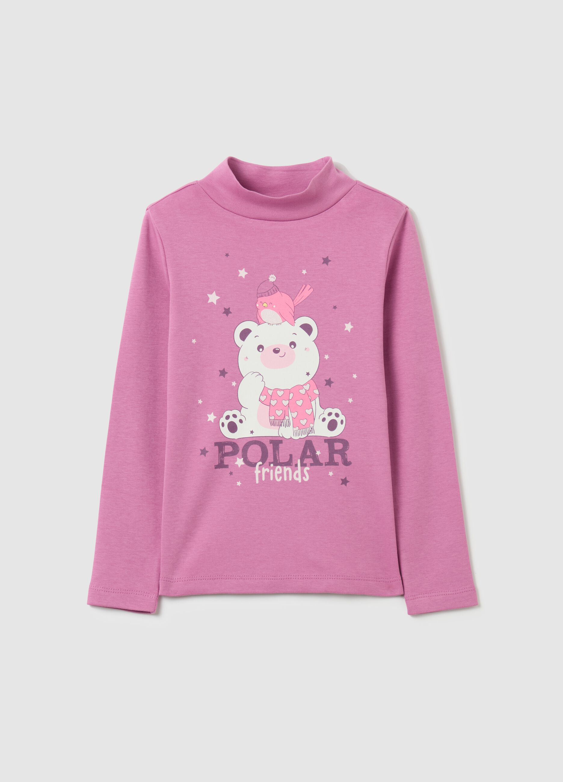 T-shirt with mock neck and print