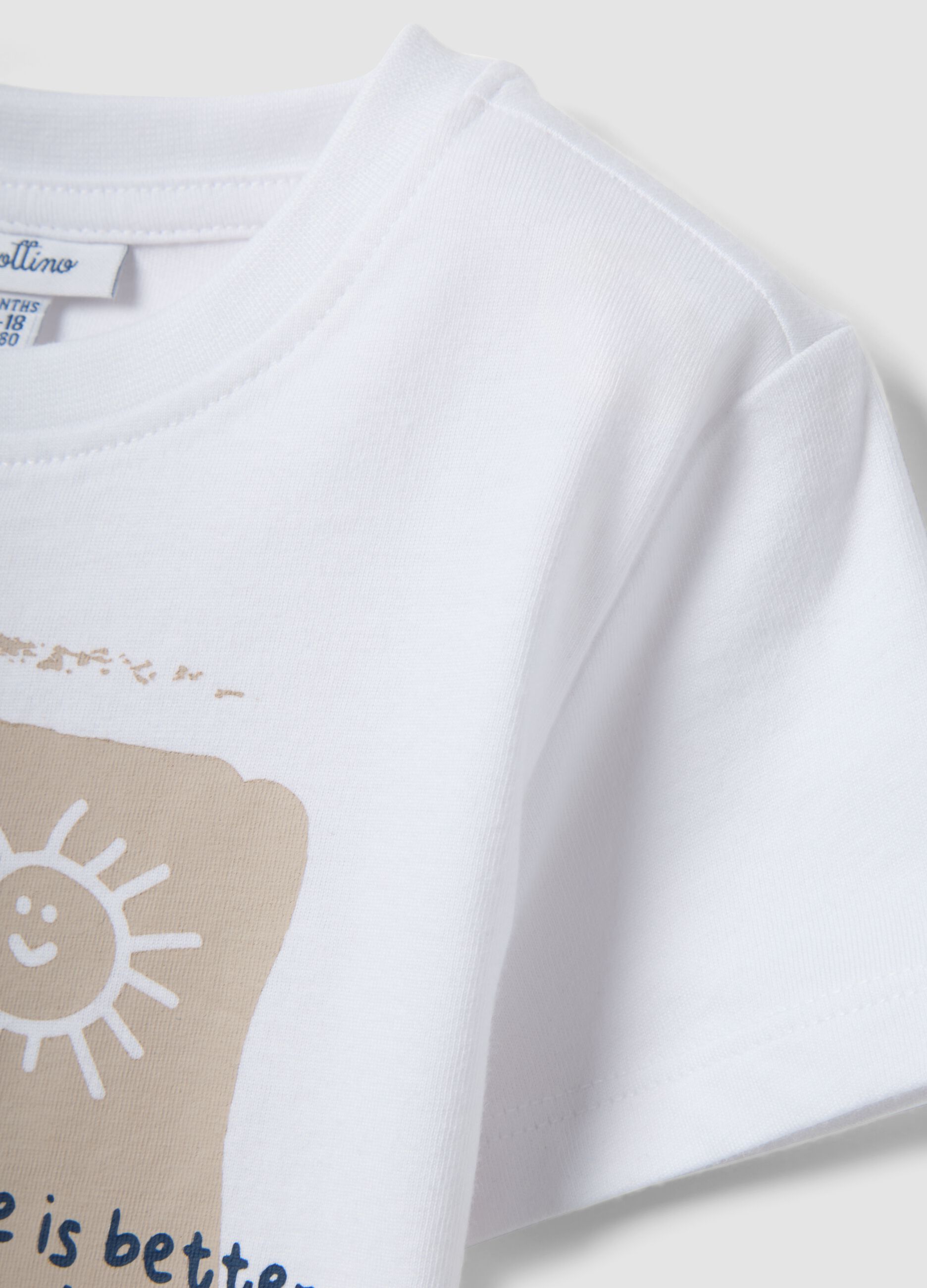White organic cotton short-sleeve printed T-shirt