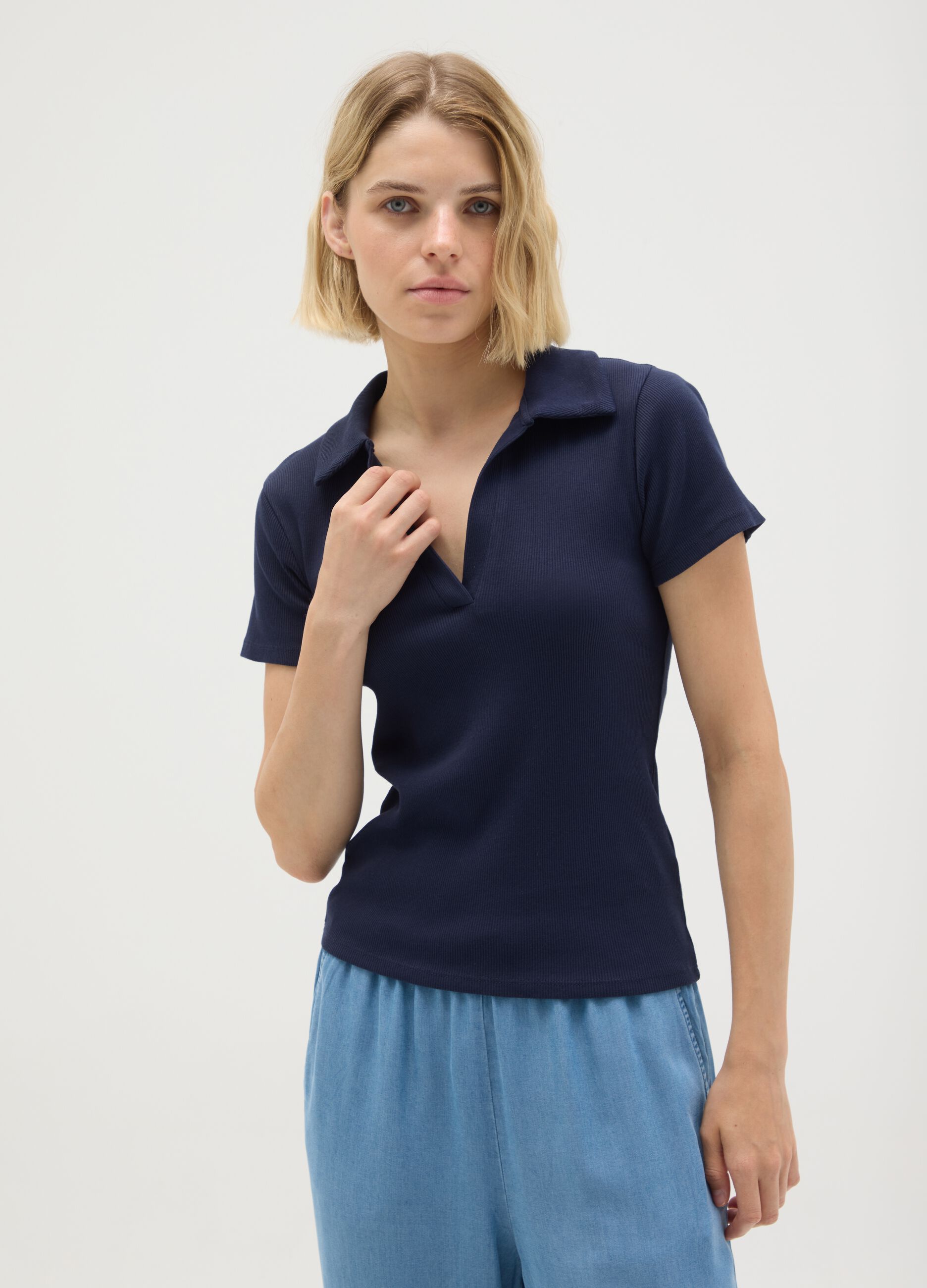 Women's pure cotton blue polo