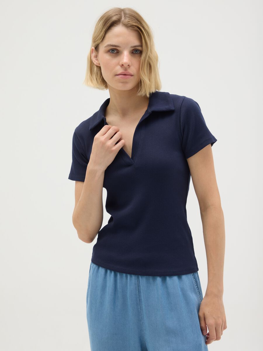 Women's pure cotton blue polo_0