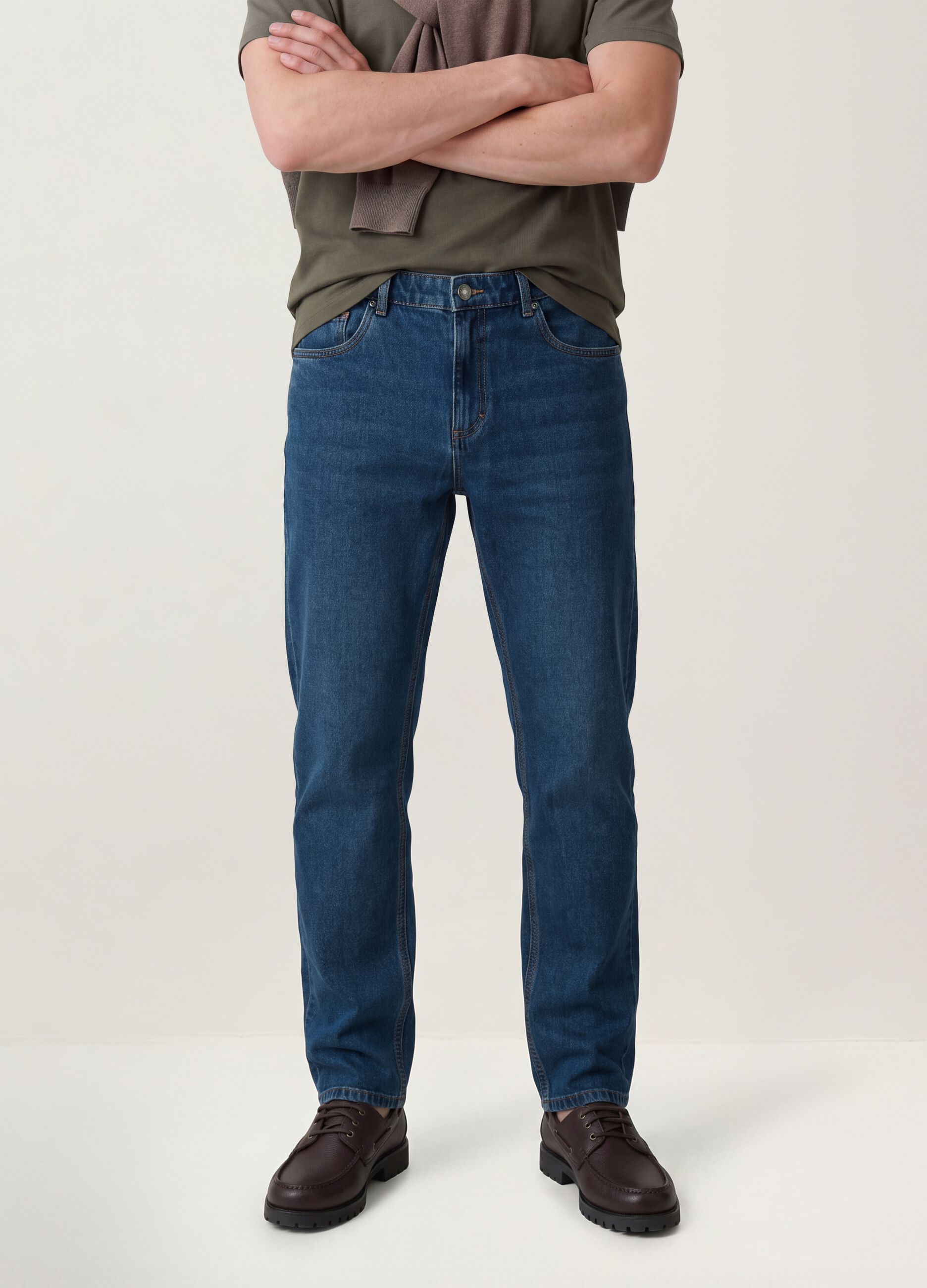 Jeans denim blu in misto cotone e viscosa regular fit