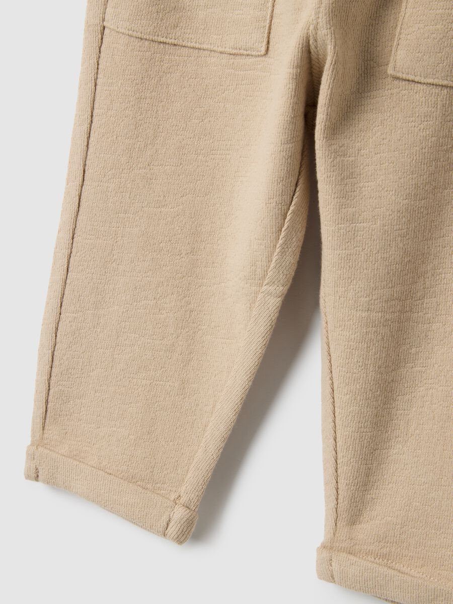 Beige regular fit pure cotton trousers_3
