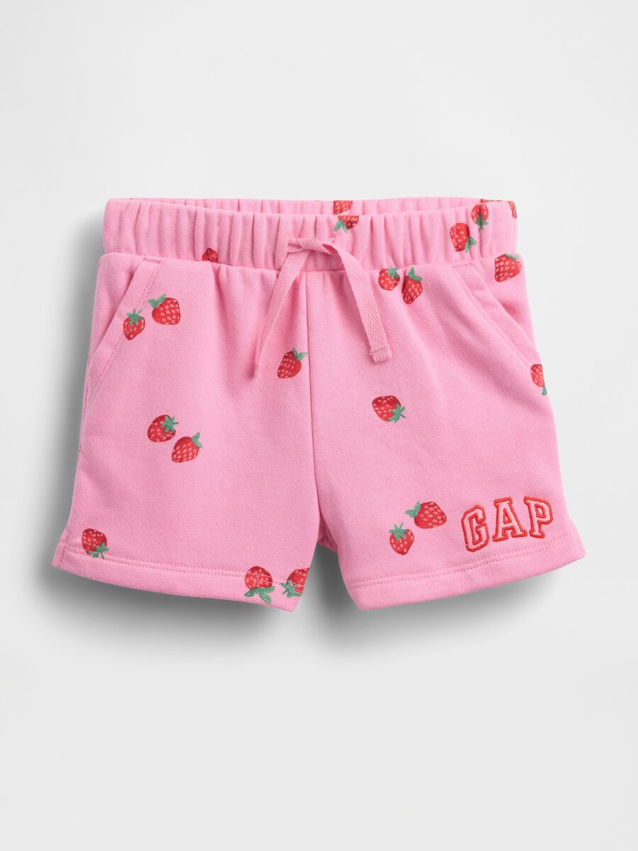 Cotton-blend shorts with strawberry print_0
