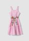 Girls' regular fit pink pure cotton dress with floral belt_0