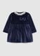 Blue velour regular fit baby dress with lace details_0