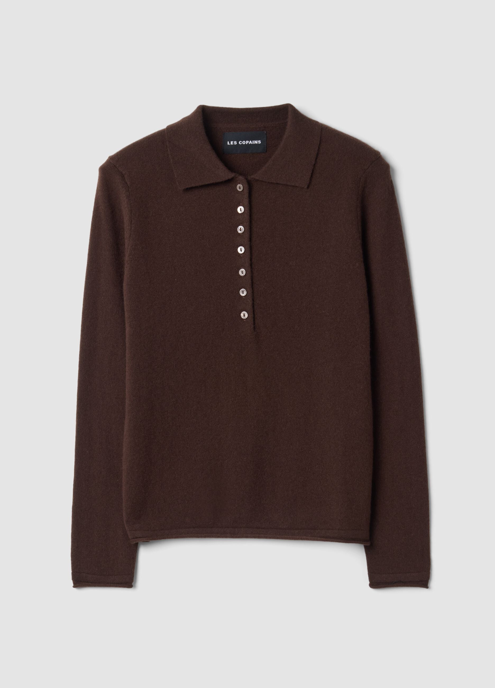 Brown pure cashmere polo-collar jumper, regular fit