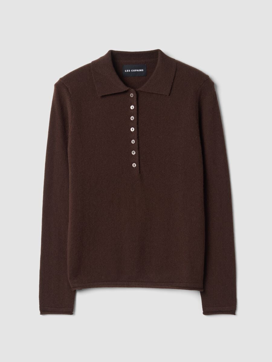Brown pure cashmere polo-collar jumper, regular fit_0