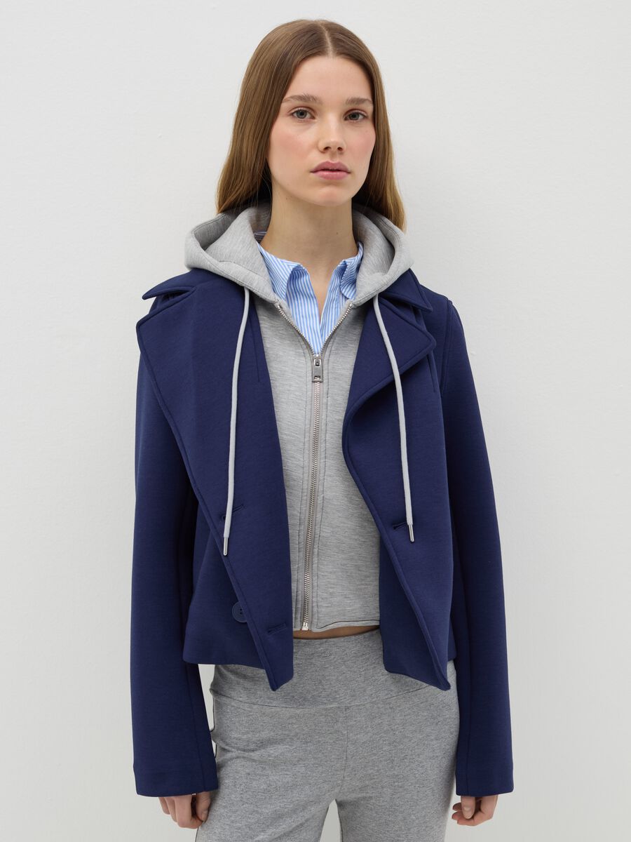 Short blue double-breasted peacoat jacket_0