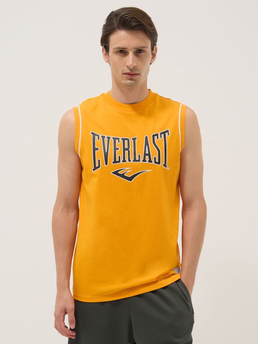 Orange sleeveless vest in pure cotton with Everlast logo_0