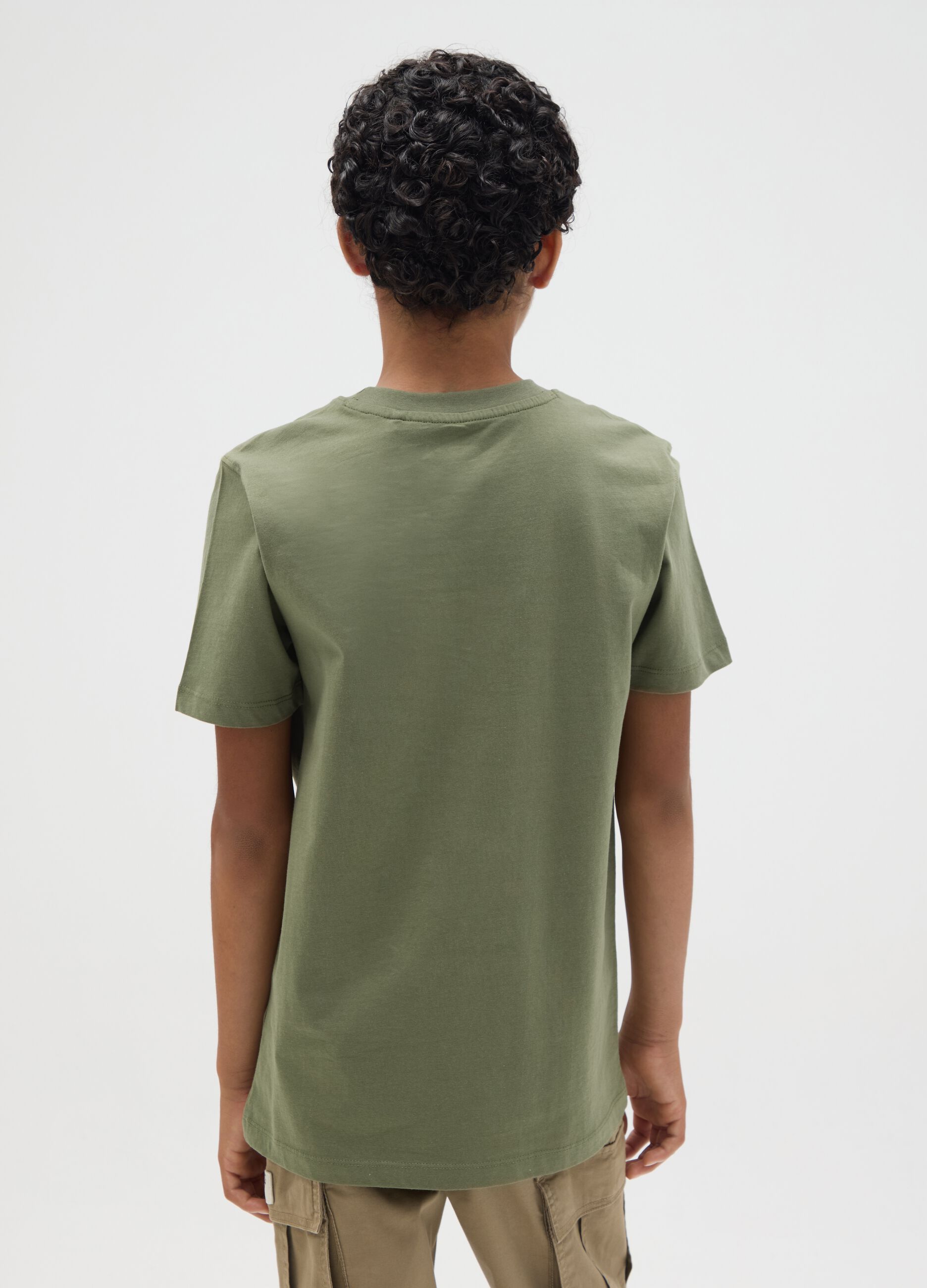 Green cotton T-shirt with "Rebel" print