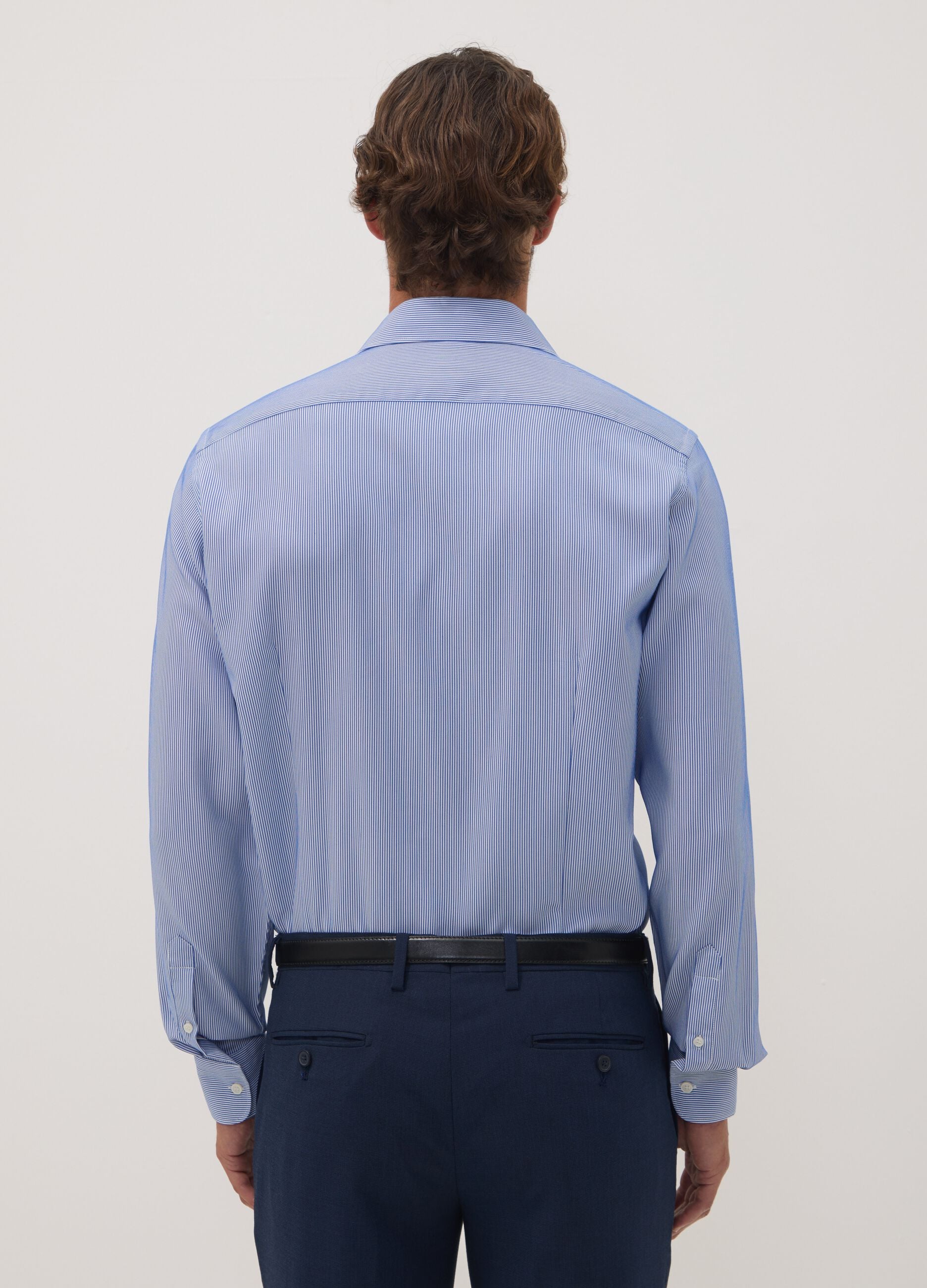 White and blue striped slim-fit easy-iron lyocell-blend dobby shirt