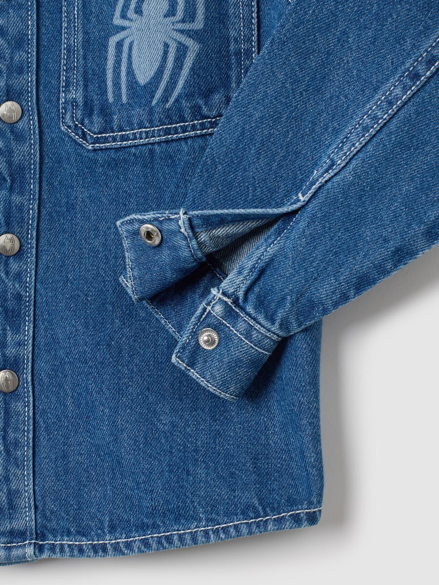 Blue denim regular fit kids' shirt with Spiderman print_3
