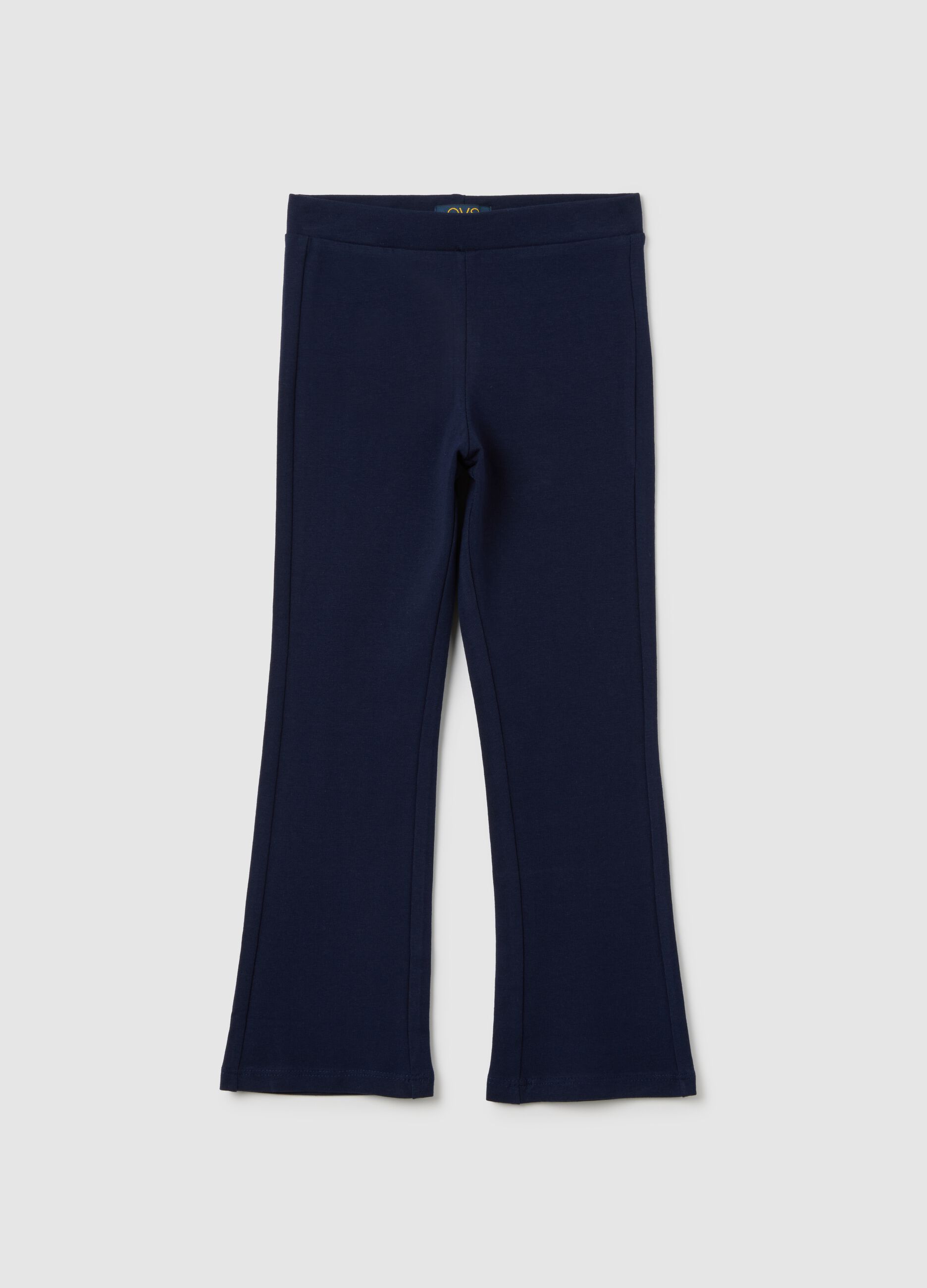Girls' Blue Cotton Blend Flare Trousers