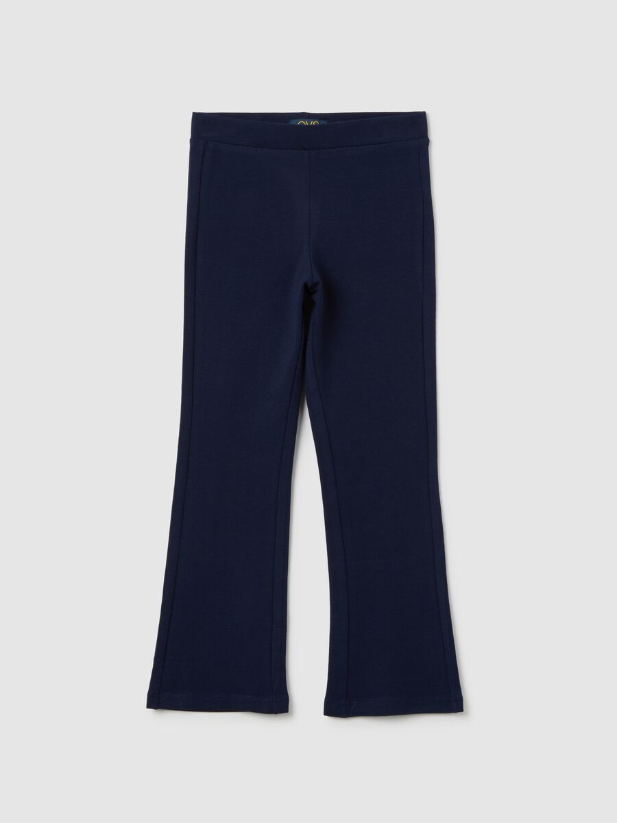 Girls' Blue Cotton Blend Flare Trousers_0