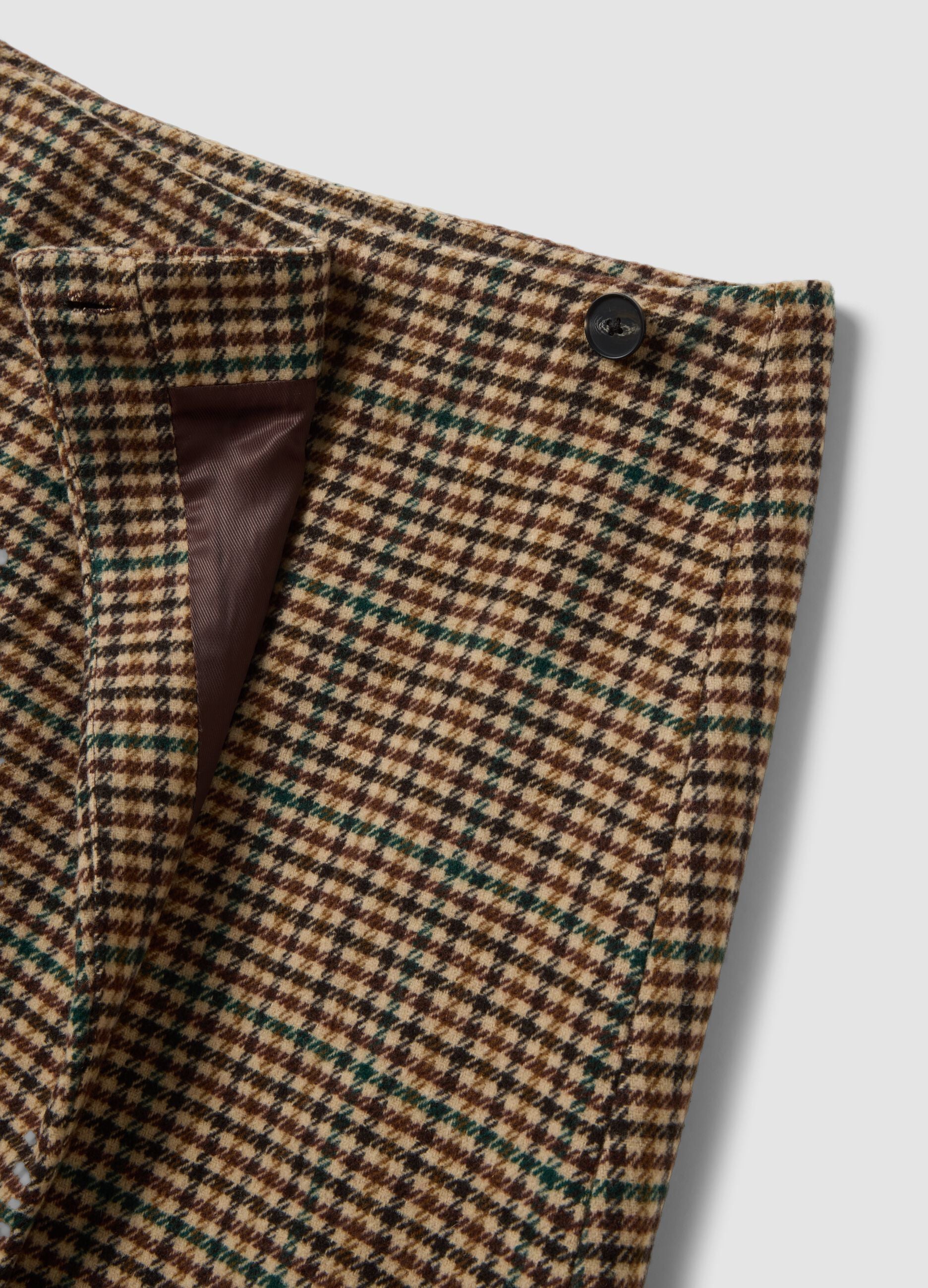 Brown wool-blend check skirt