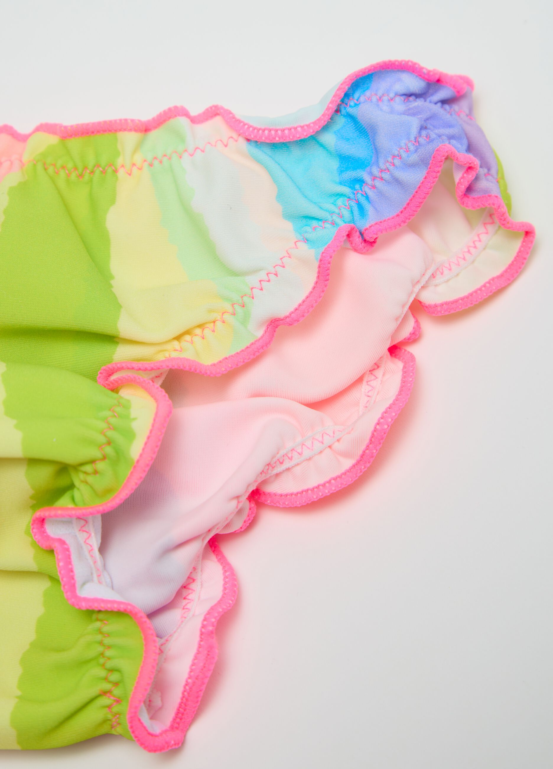 Girls’ bikini in multicoloured stretch fabric with flounces