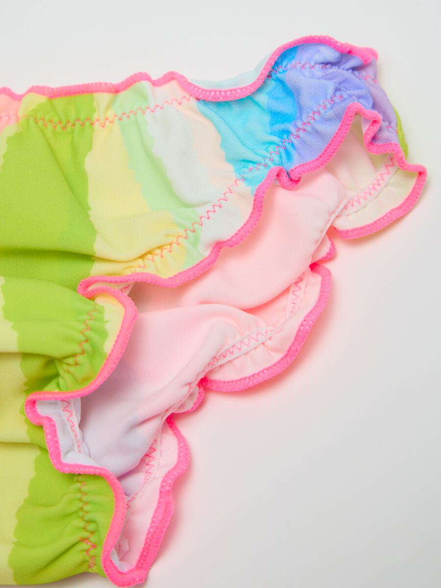 Girls’ bikini in multicoloured stretch fabric with flounces_3
