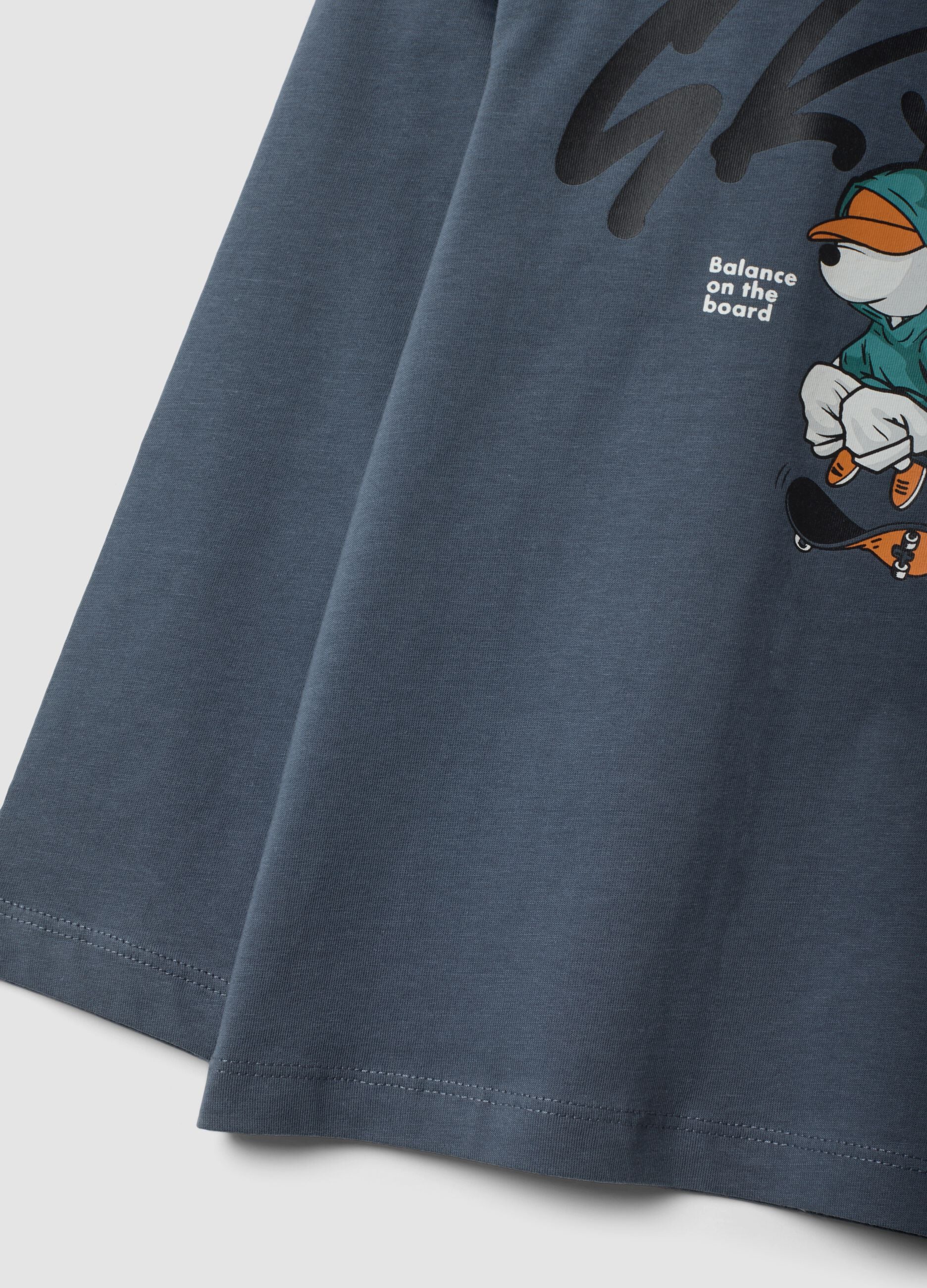 T-shirt over fit grigia in puro cotone con stampa skate per bambino