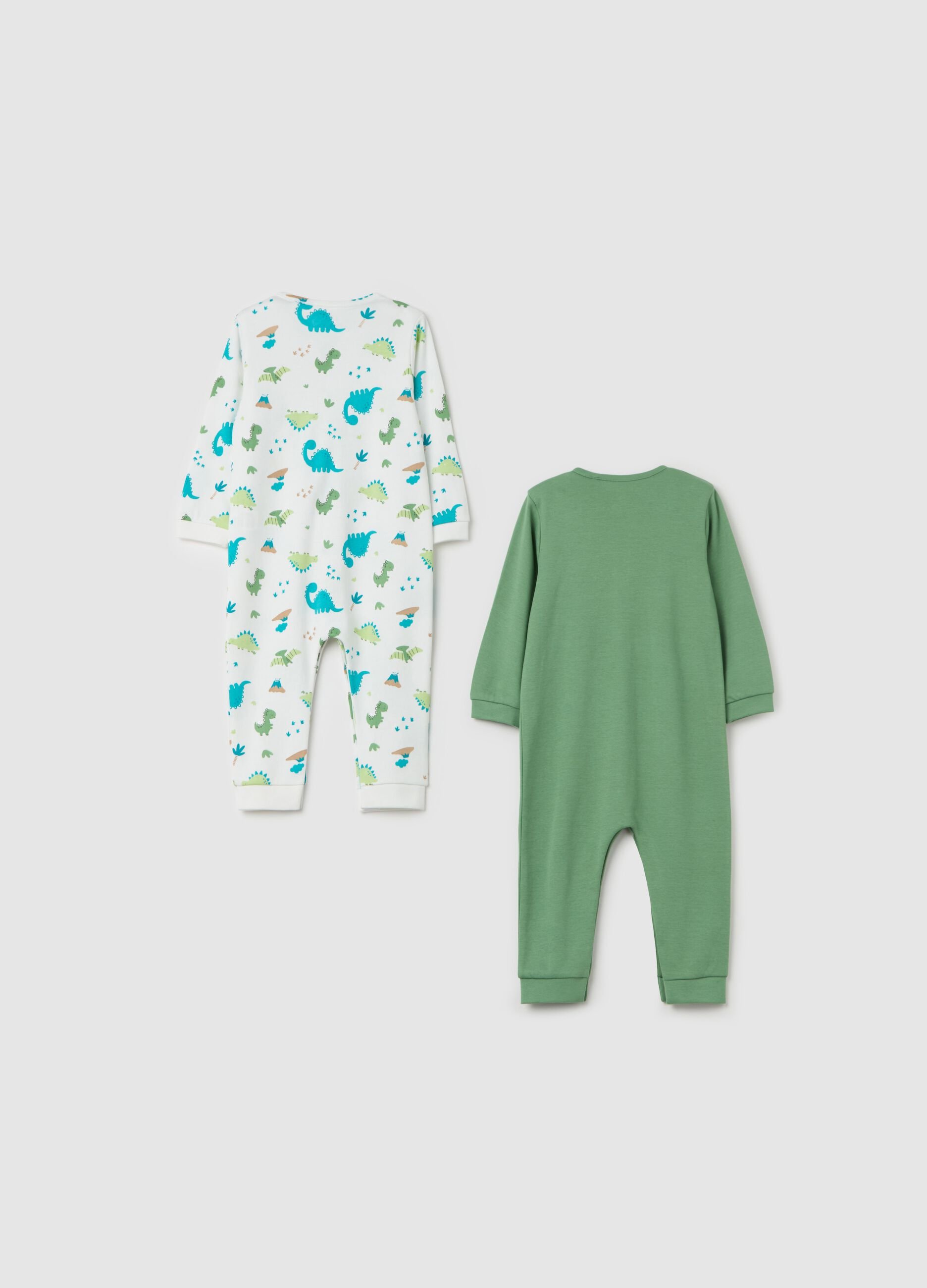 Two-pack onesies in organic cotton with dinosaurs print