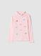 T-shirt rosa in cotone elasticizzato a collo rialzato con ricami decorativi_0