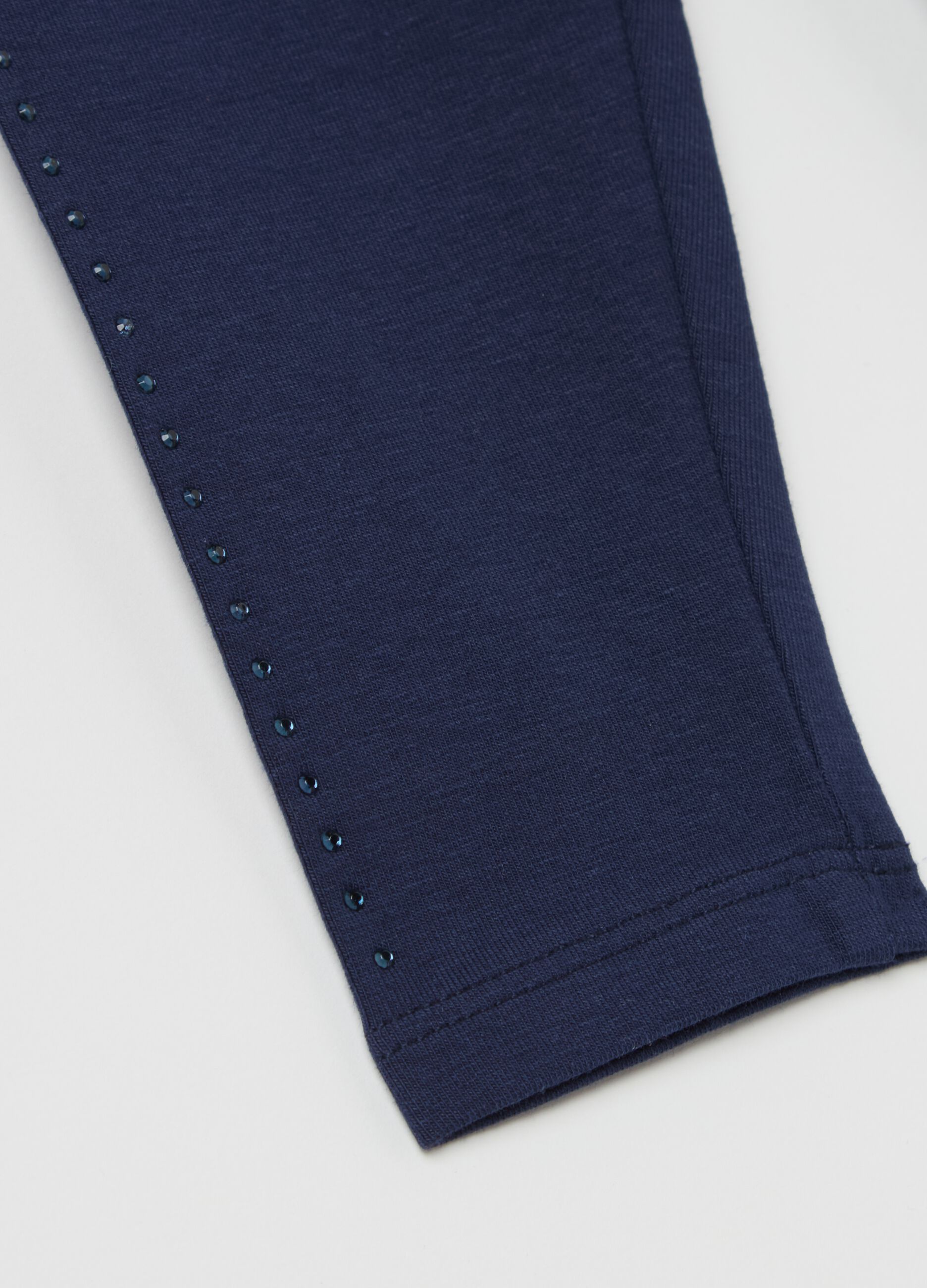Stretch cotton leggings with diamanté motif