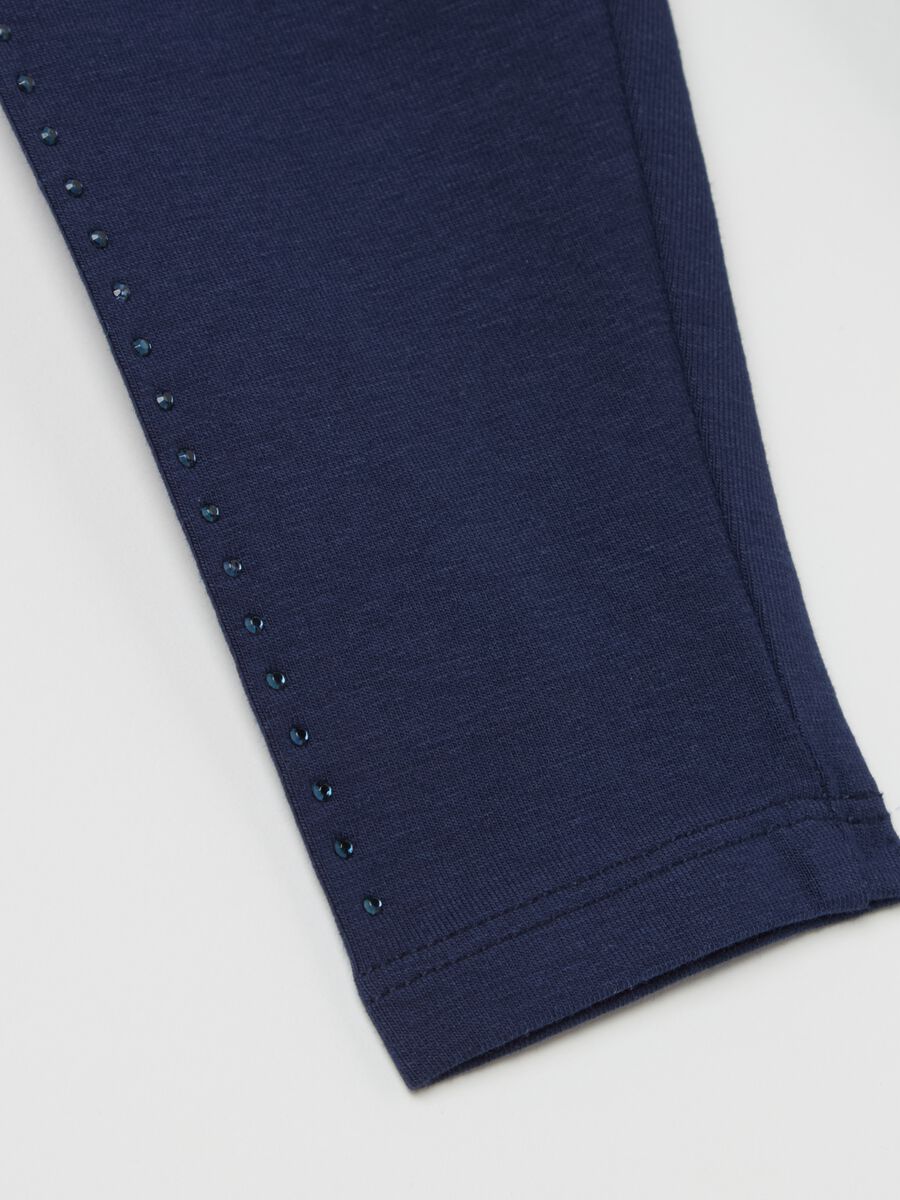 Stretch cotton leggings with diamanté motif_3