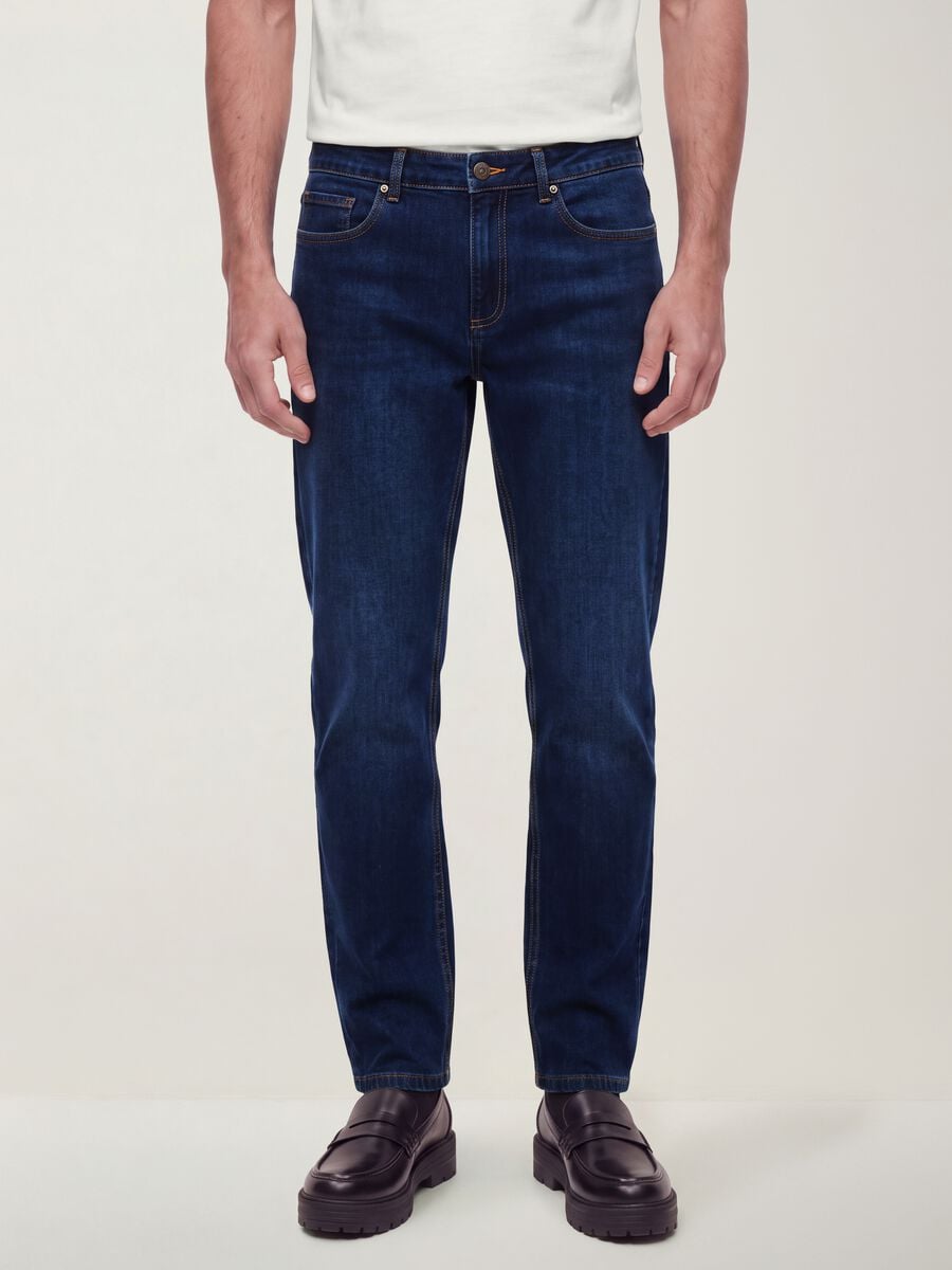 Dark blue slim-fit jeans in a cotton-viscose blend_1