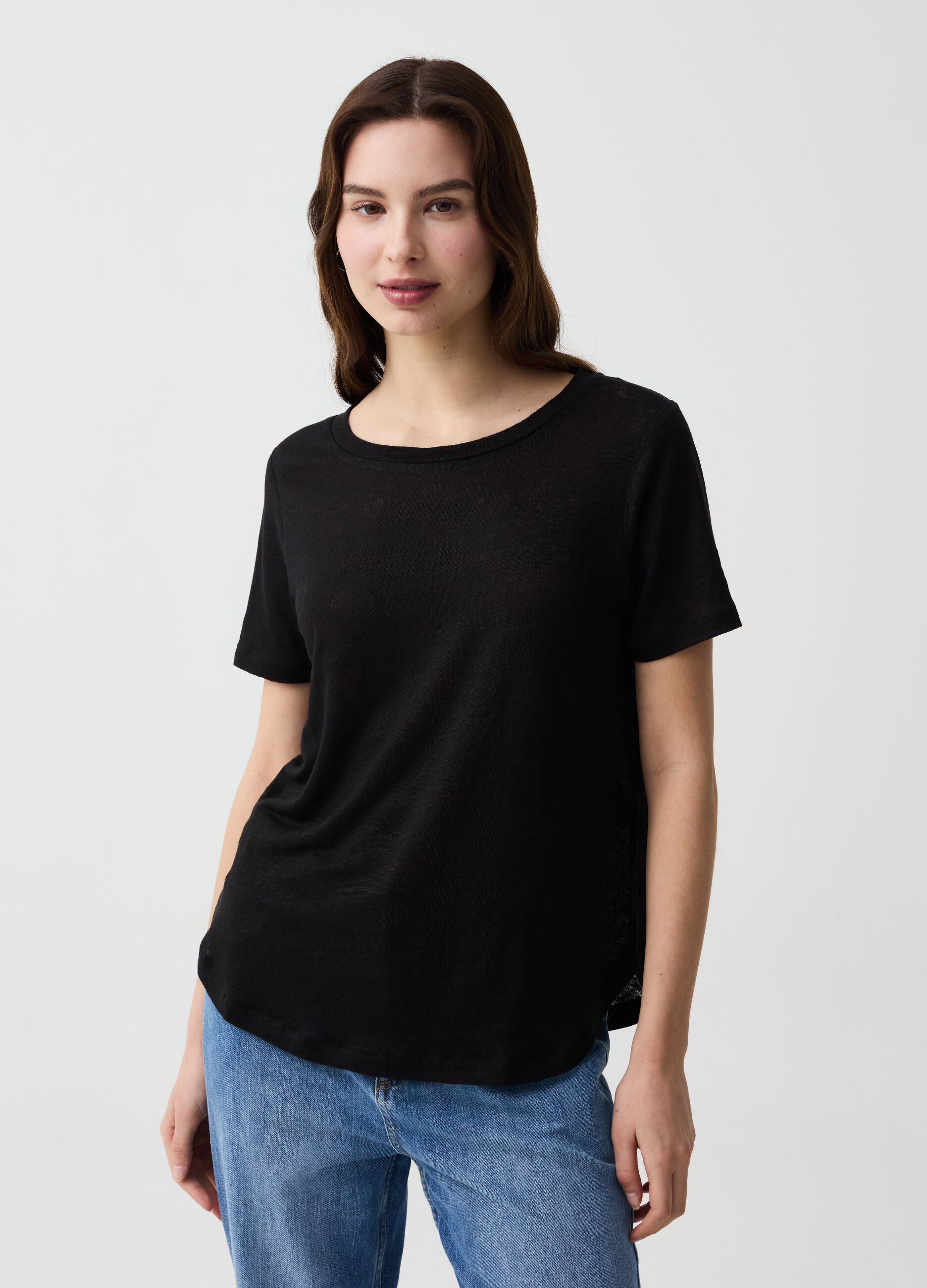 Ovs T-shirt in lino con scollo rotondo