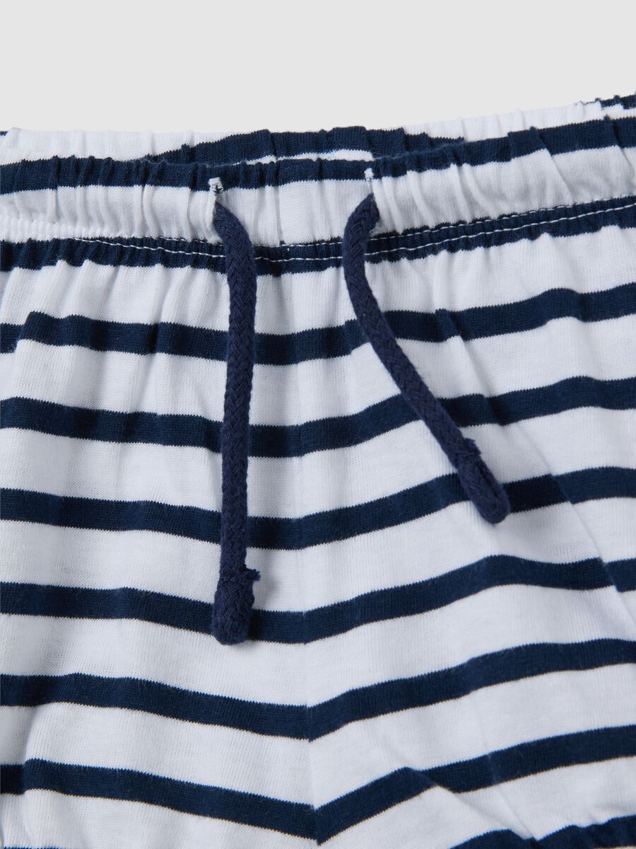 Children's summer set in pure white cotton with regular fit striped shorts_2