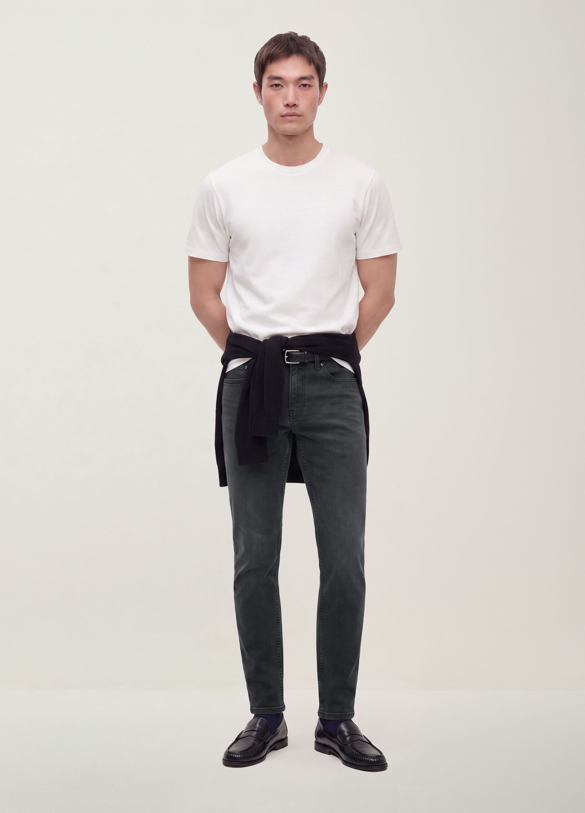 Black slim-fit stretch cotton denim jeans