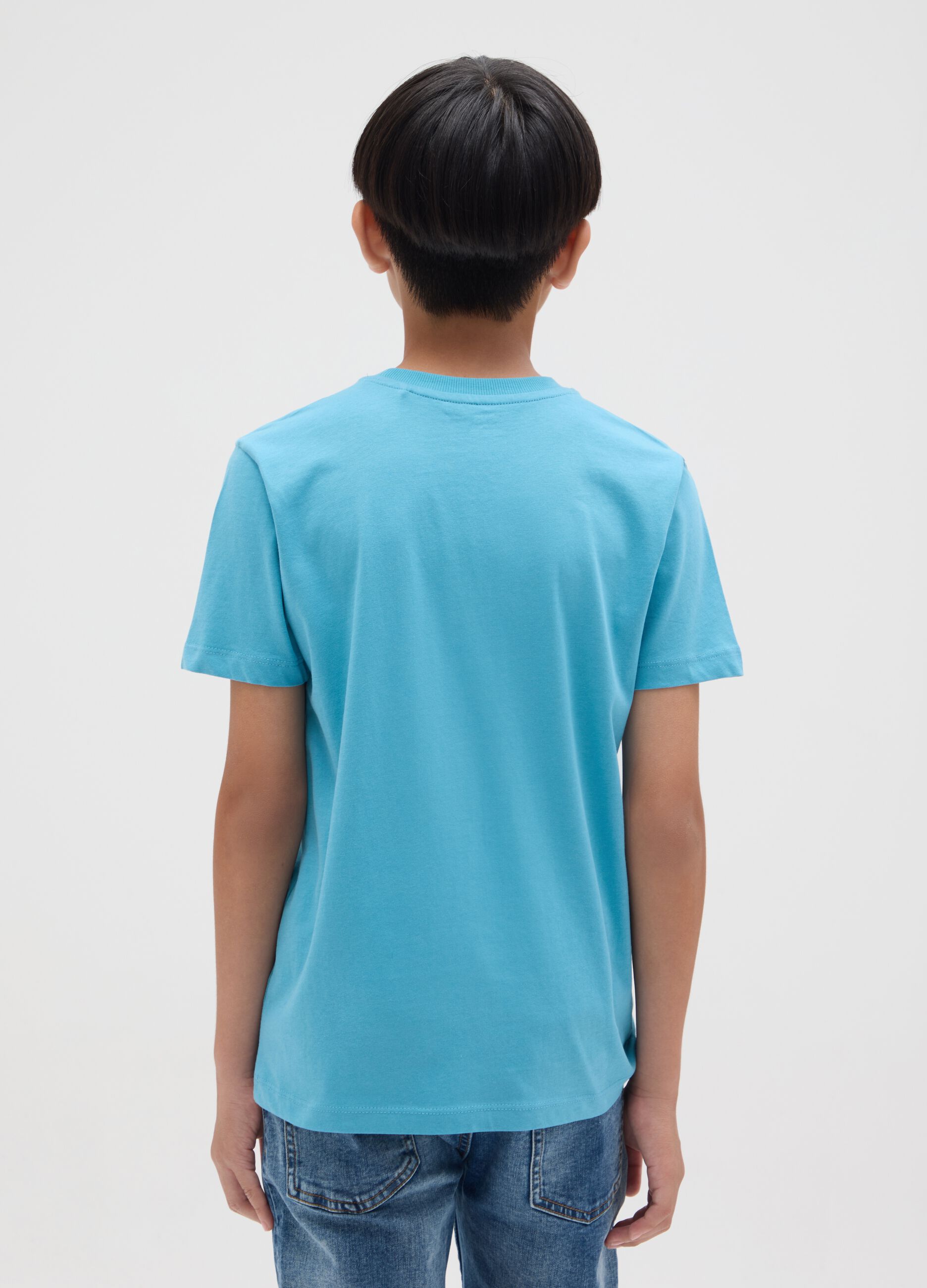 T-shirt da ragazzo in puro cotone azzurra regular fit con stampa
