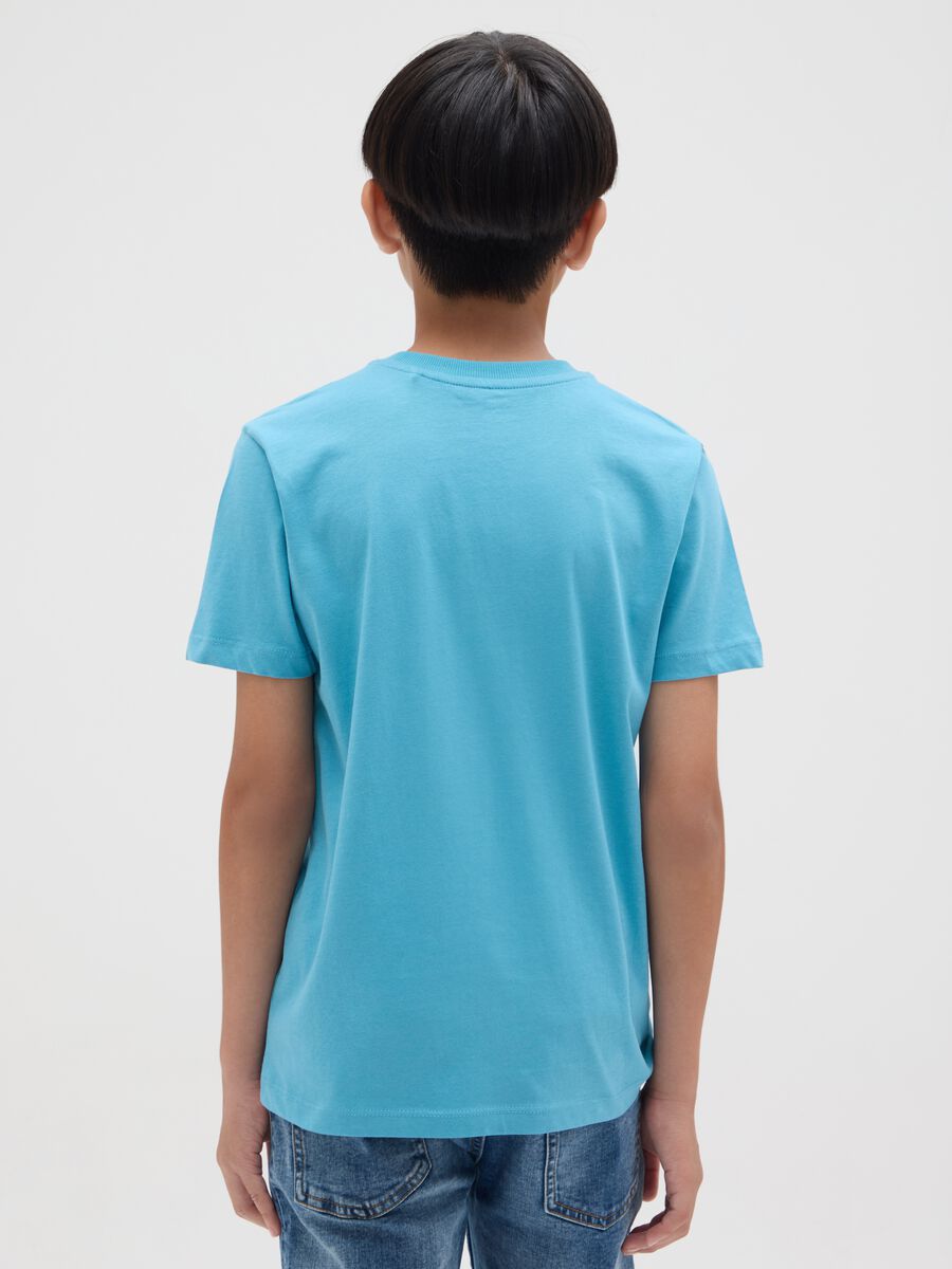 T-shirt da ragazzo in puro cotone azzurra regular fit con stampa_1
