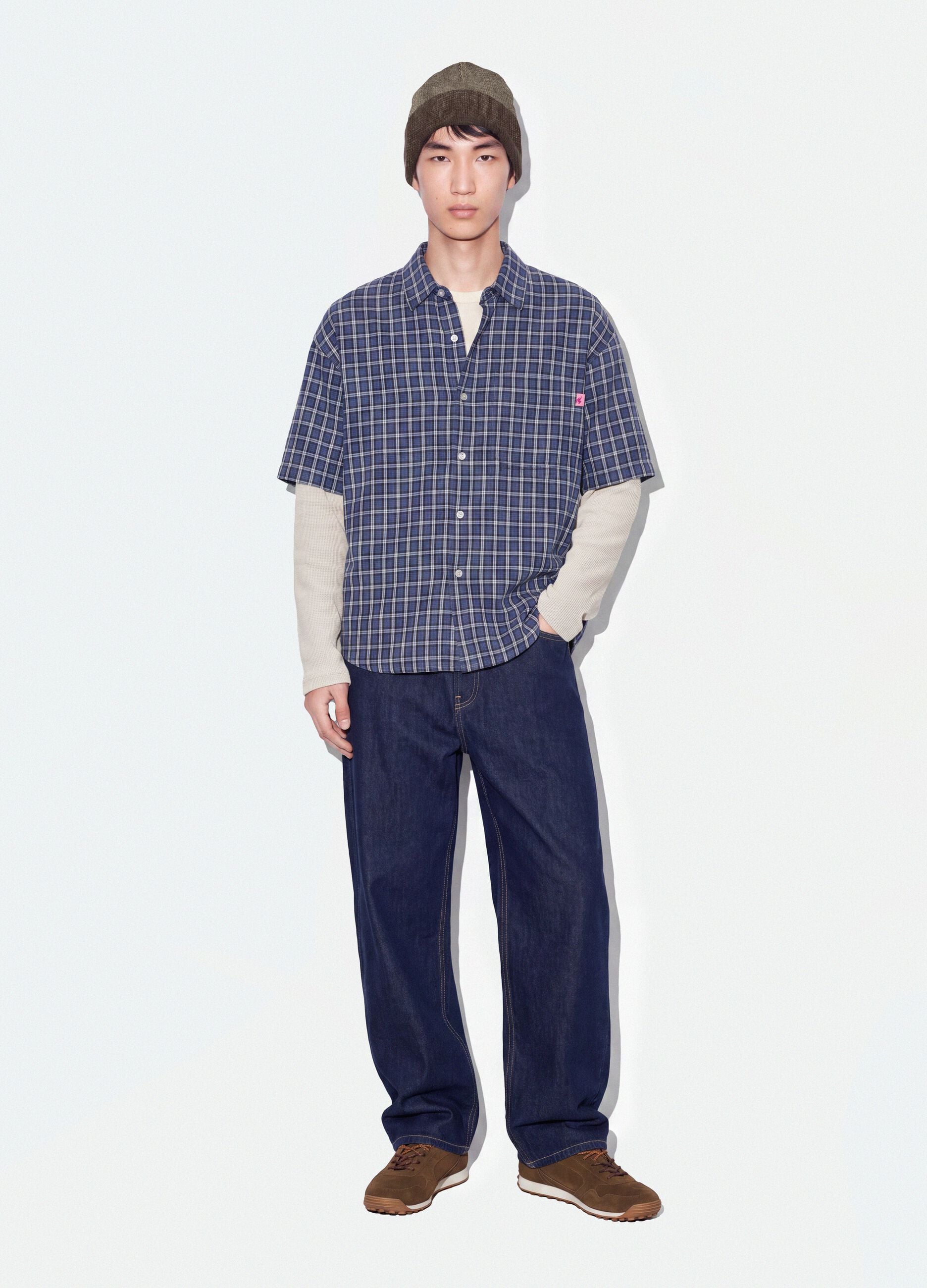 Blue denim jeans in pure cotton, baggy fit