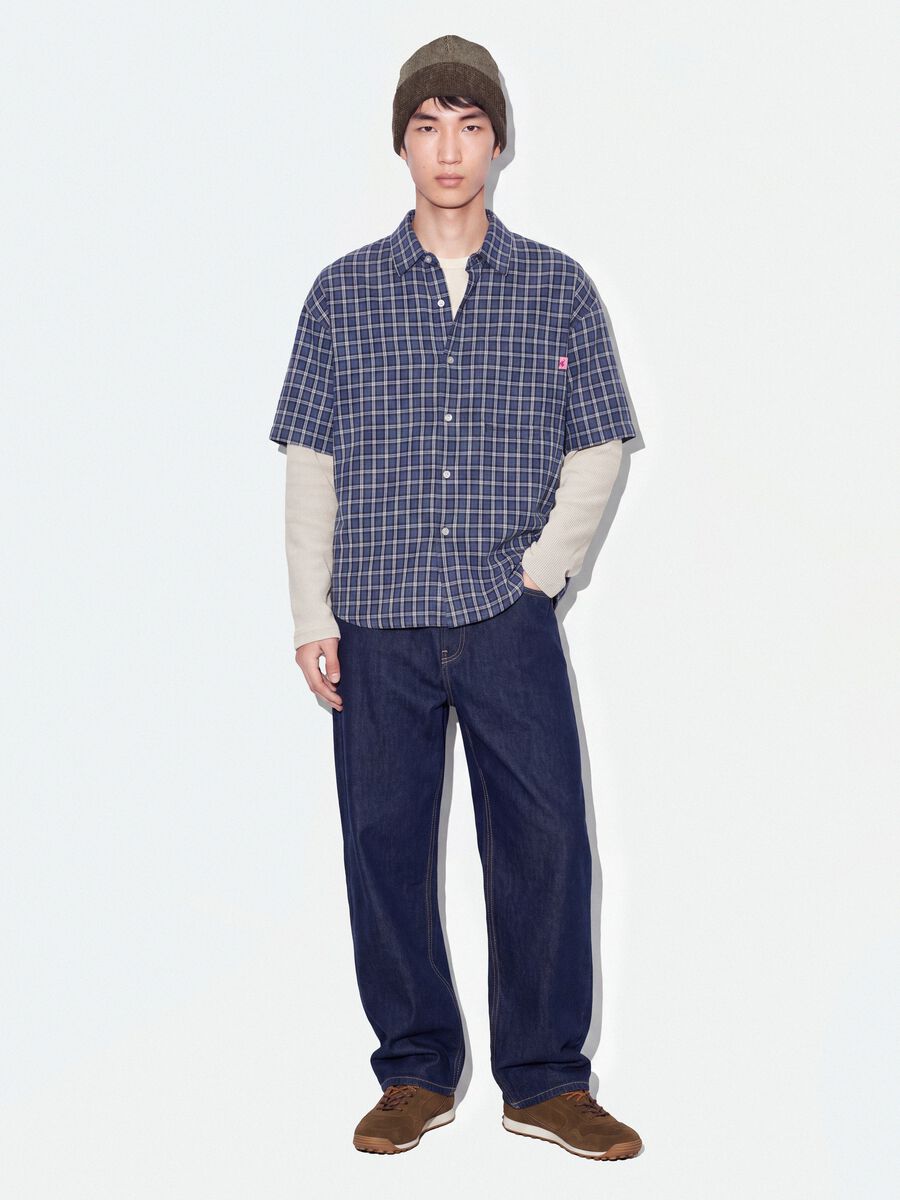 Blue denim jeans in pure cotton, baggy fit_0