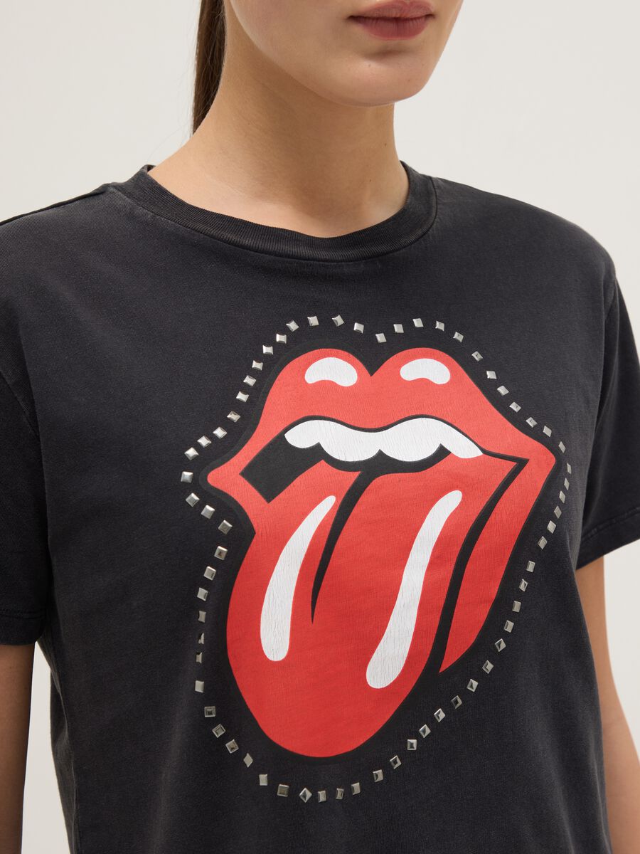 Black pure cotton regular fit T-shirt with Rolling Stones print_3