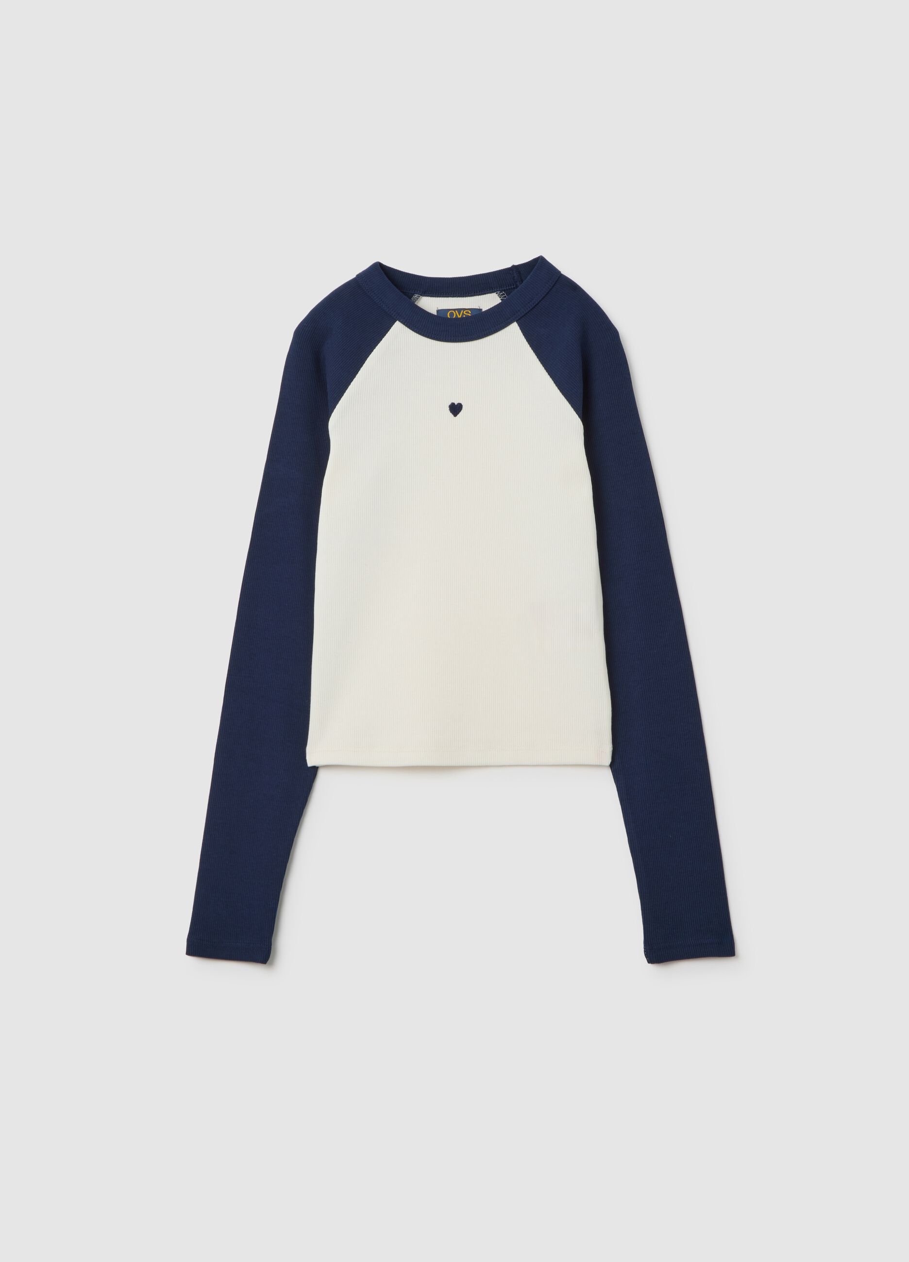 Girls' long sleeve white and blue cotton t-shirt
