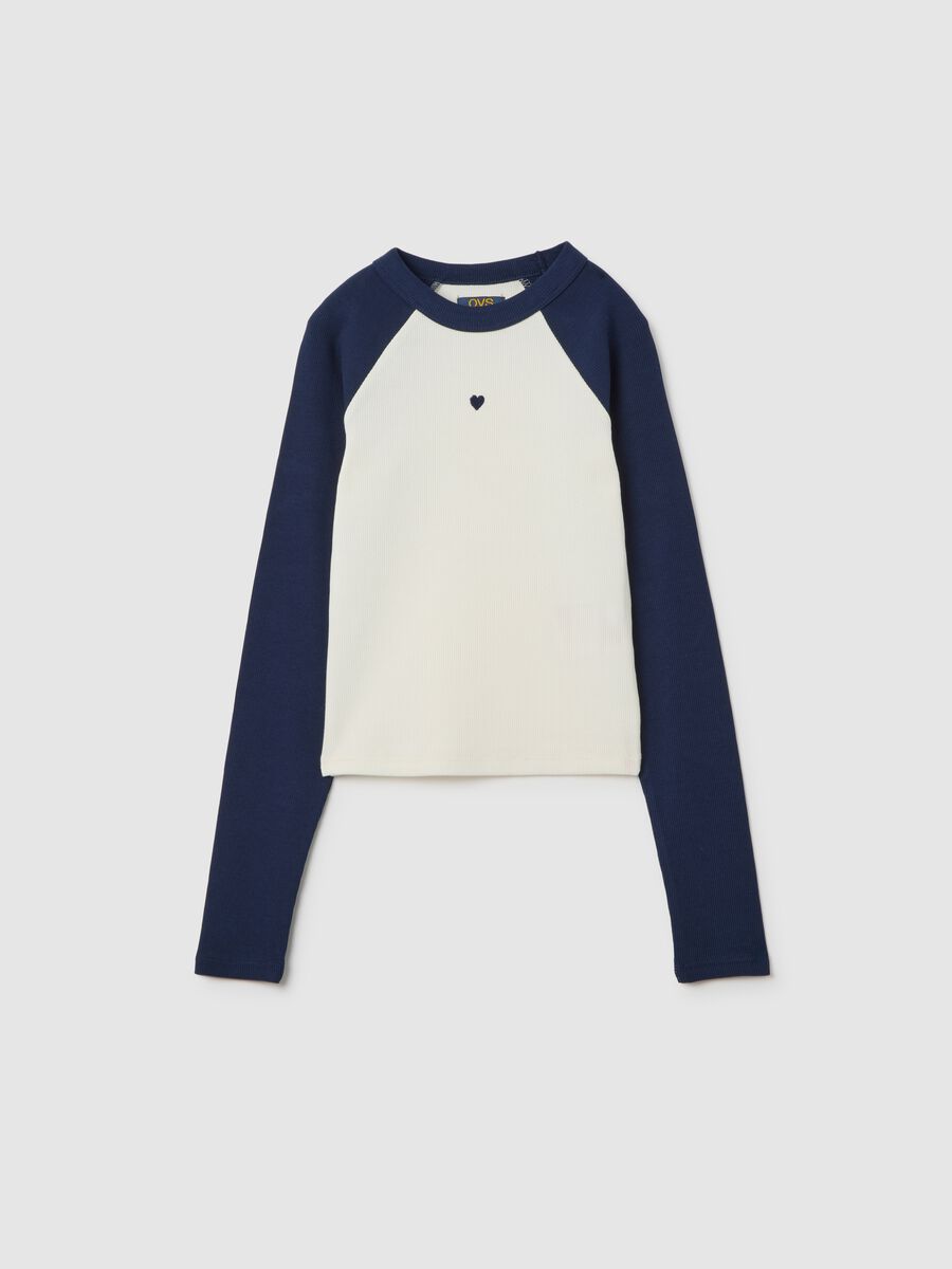 Girls' long sleeve white and blue cotton t-shirt_0
