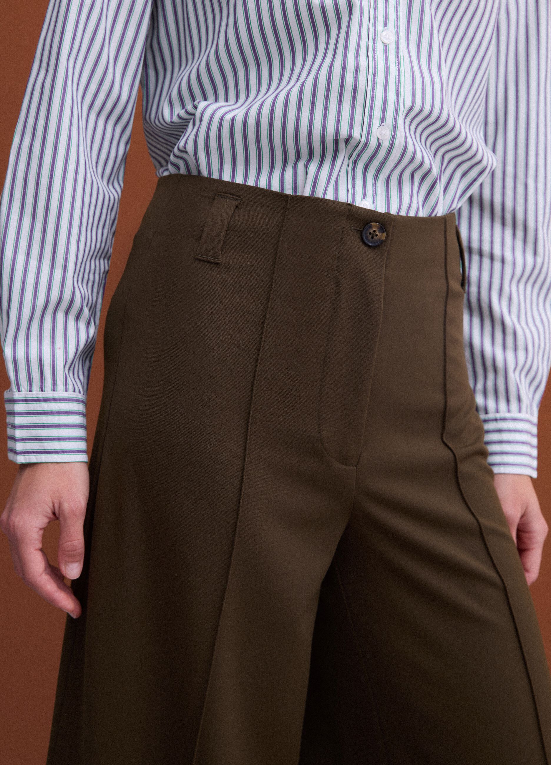 Green wide-leg stretch viscose chino trousers