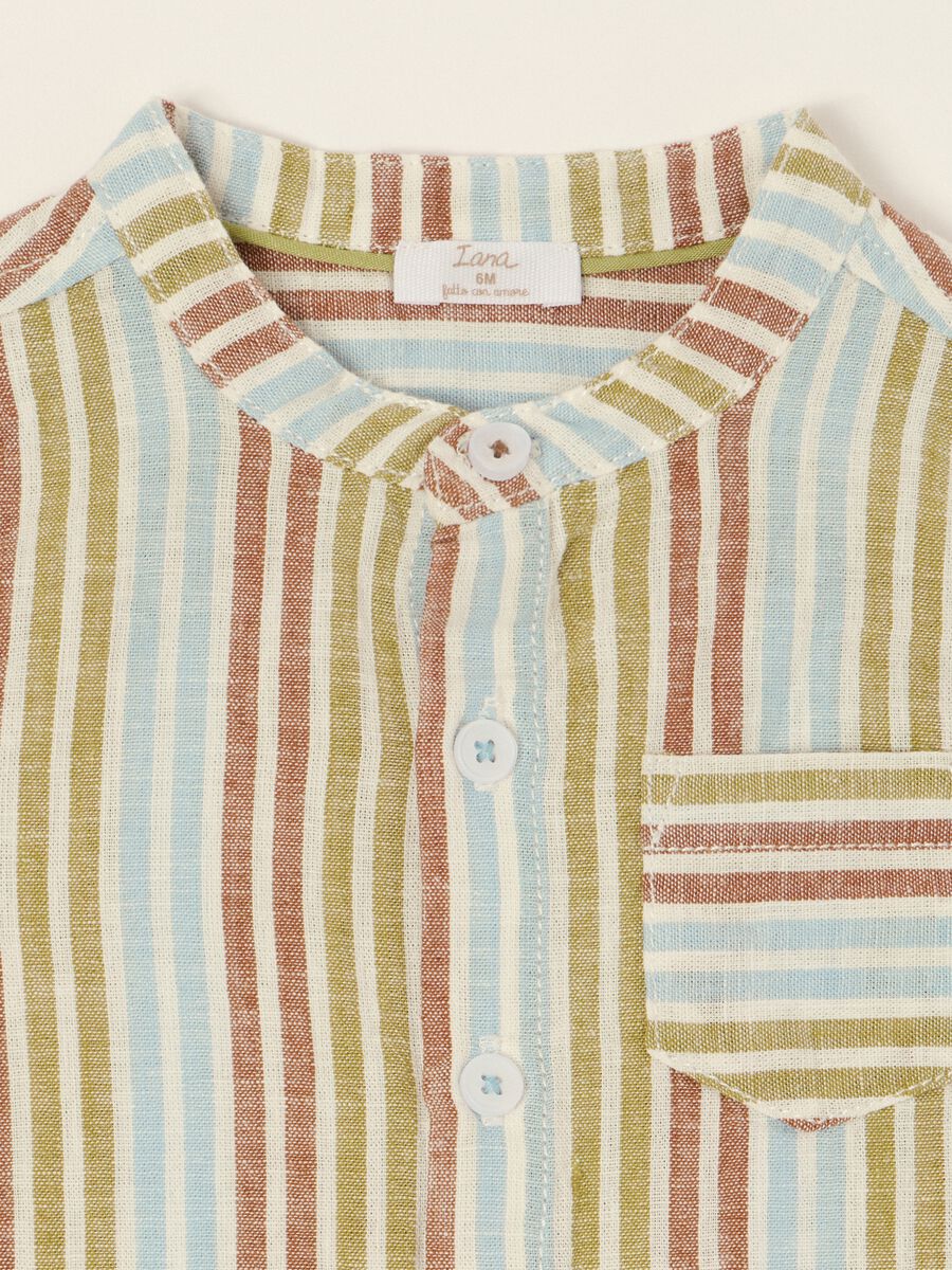 Baby regular-fit striped shirt with mandarin collar in cotton-linen blend_1