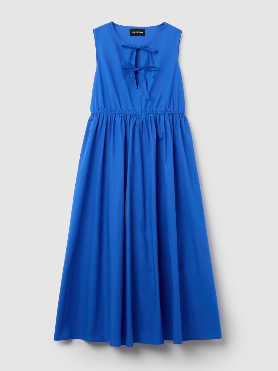 Women's long blue pure cotton regular fit dress_4