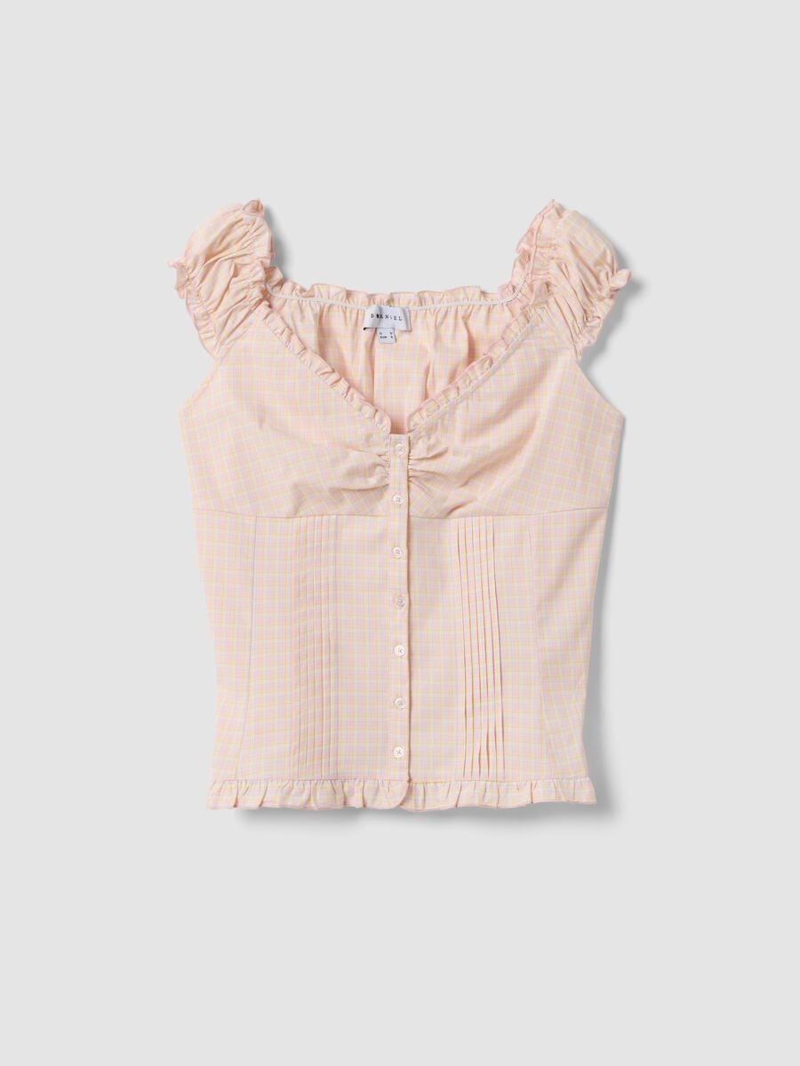 Blusa rosa in cotone elasticizzato con bottoni e ruches regular fit_4