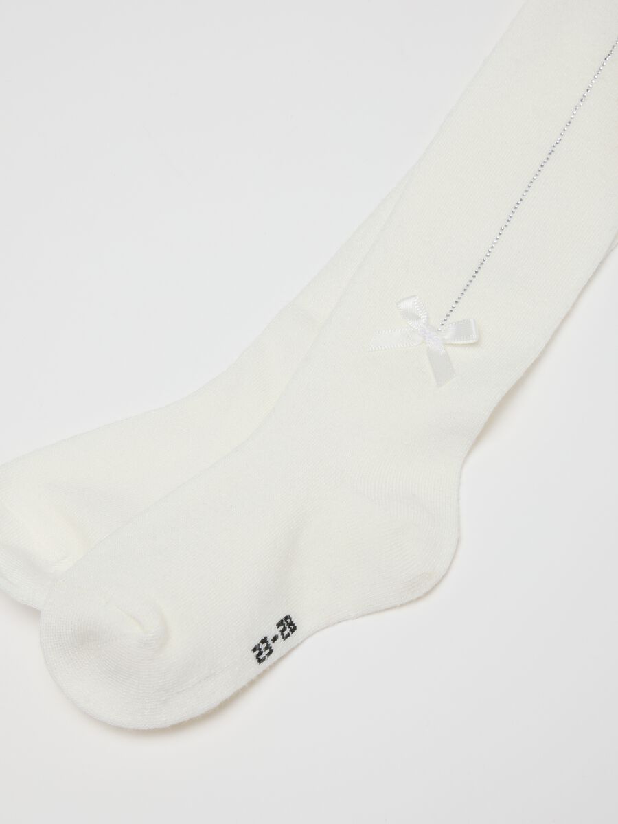 Girls' white tights with bow_1