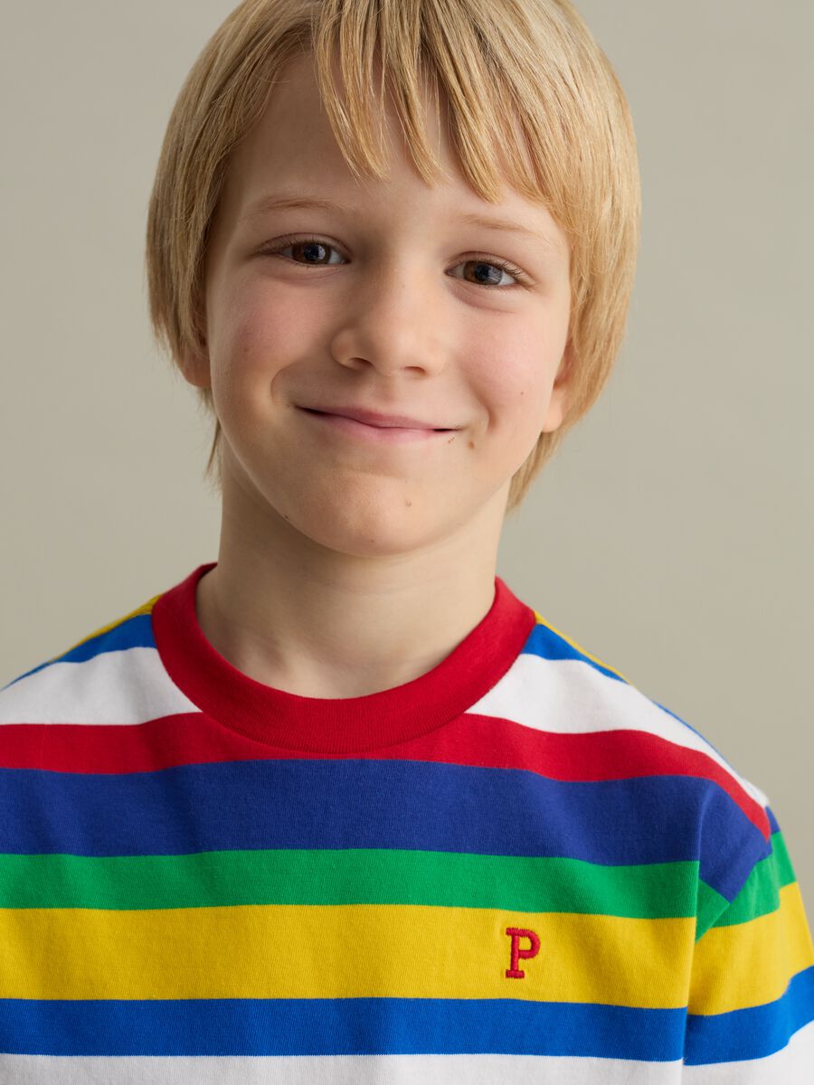 Striped cotton T-shirt with logo embroidery_2