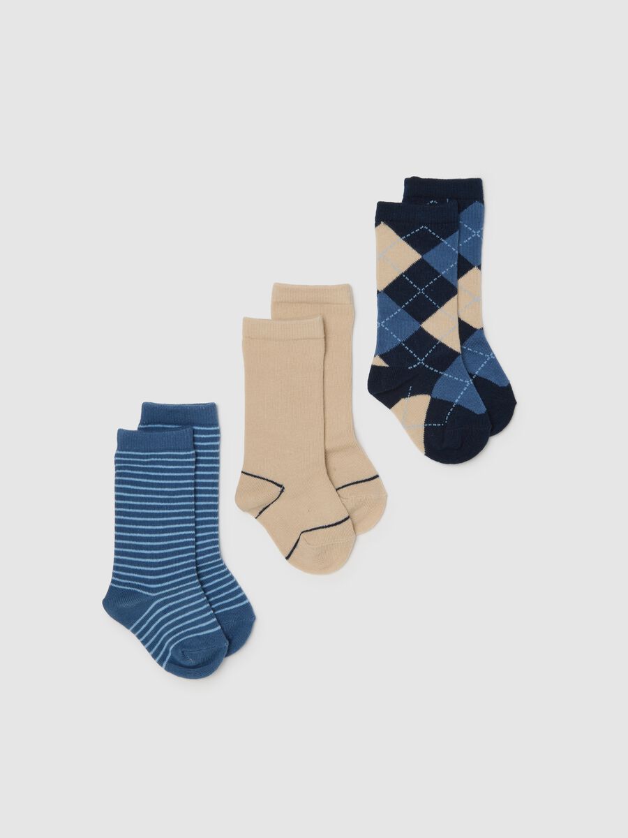 Pack of three baby socks in cotton blend multicolor stripes_0