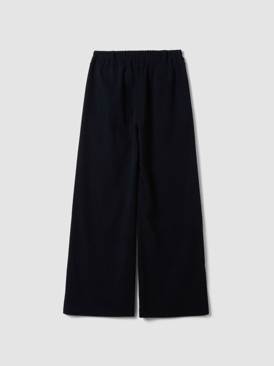 Pantaloni blu navy a gamba ampia regular fit a coste_2