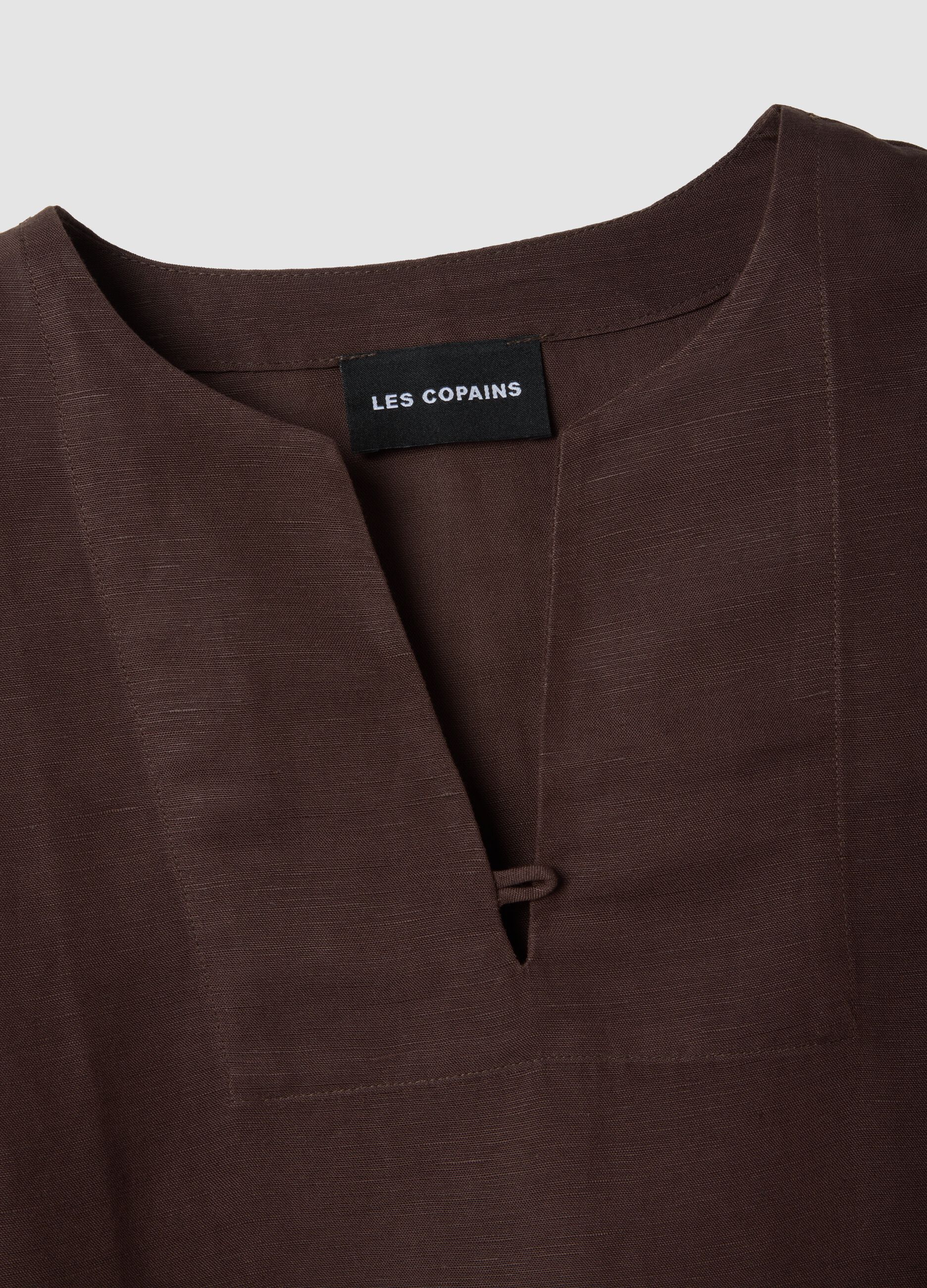 Brown oversized top in linen and viscose blend