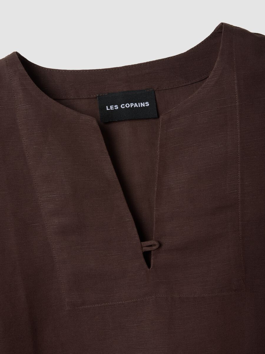 Brown oversized top in linen and viscose blend_1