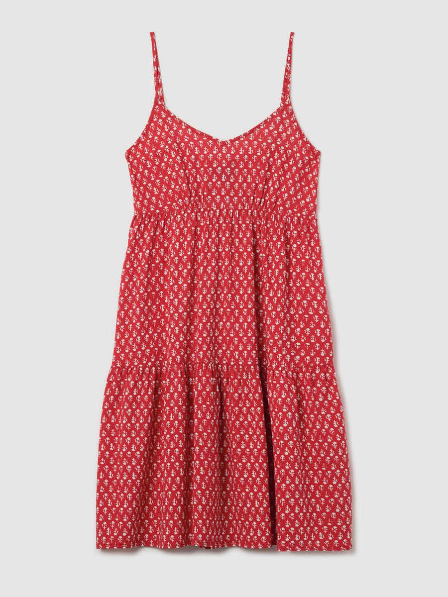 Red viscose dress with V neck and flounce_4