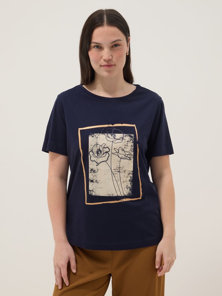 Blue short-sleeve pure cotton printed T-shirt, regular fit_0