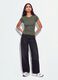 Green fitted ribbed stretch-cotton T-shirt with studs_0